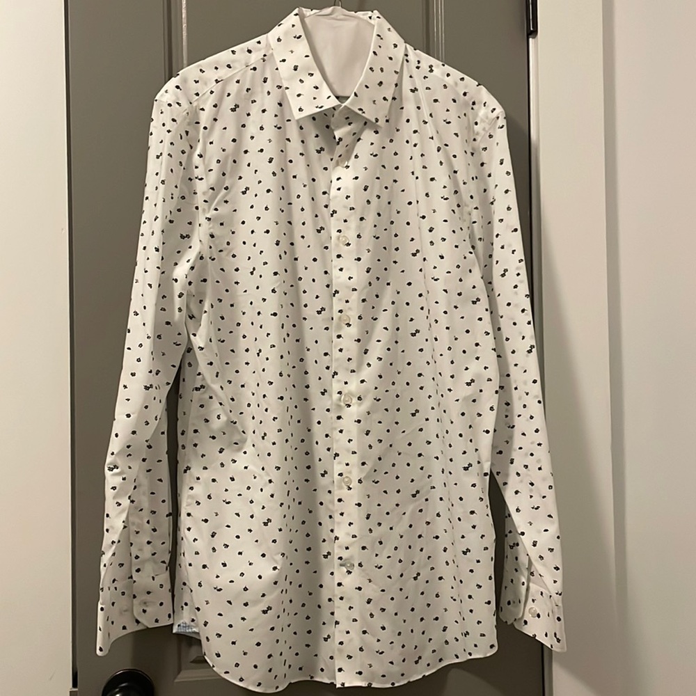Men’s J Crew, white and black floral button down